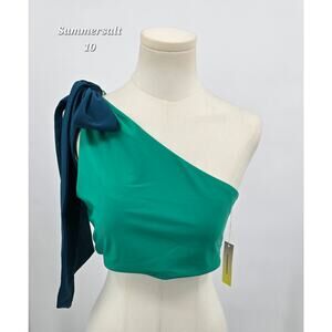Summersalt One Shoulder Bow Swim Top Teal Blue 10 Asymmetrical Bikini Resort